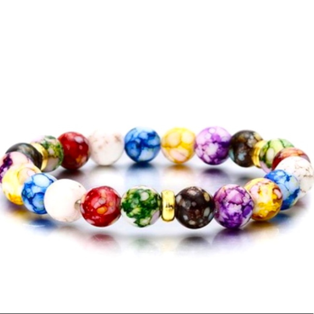 Rainbow agate stone bracelet. Elastic band. With free gift box. Bundle/Save